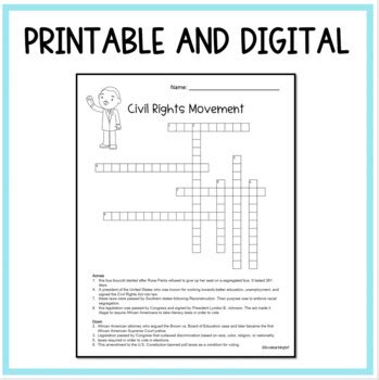 Civil Rights Movement Crossword Puzzle Activity By Love Learning