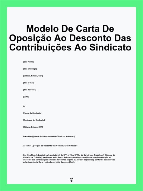 Modelo De Carta De Oposição A Contribuição Sindical
