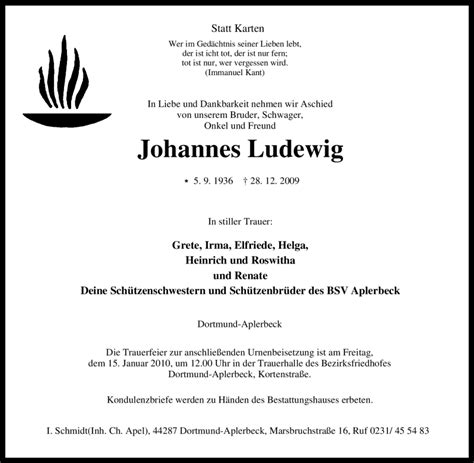 Traueranzeigen Von Johannes Ludewig Trauer In NRW De