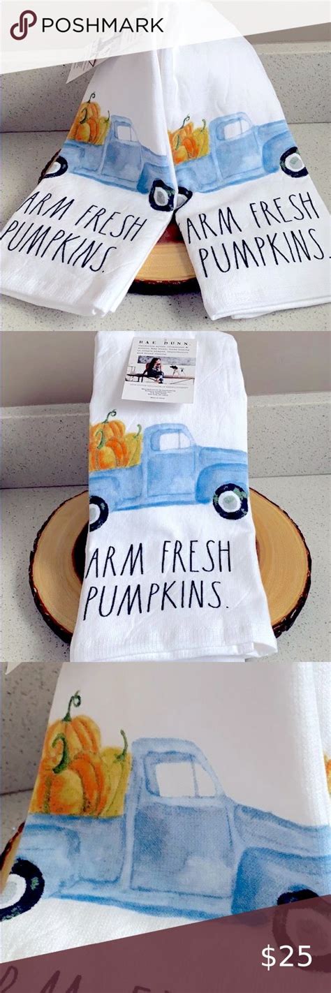 2 RAE DUNN FARM FRESH PUMPKINS TRUCK KITCHEN TOWEL Pumpkin Truck