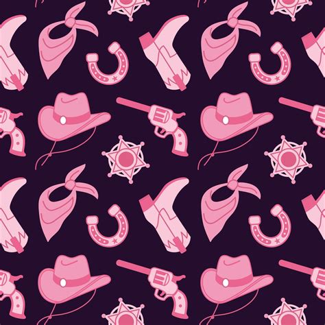 Sheriff Pink Core Fashion Elements Seamless Pattern Cowgirl Hat