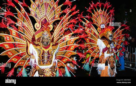 The Men In A Traditional Costume During A Junkanoo Parade In The