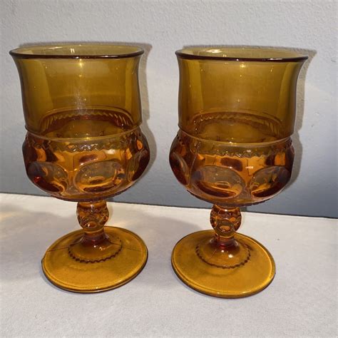 Vintage Indiana Glass King’s Crown Thumbprint Amber Goblet Set Of 2 Mult Avail Ebay