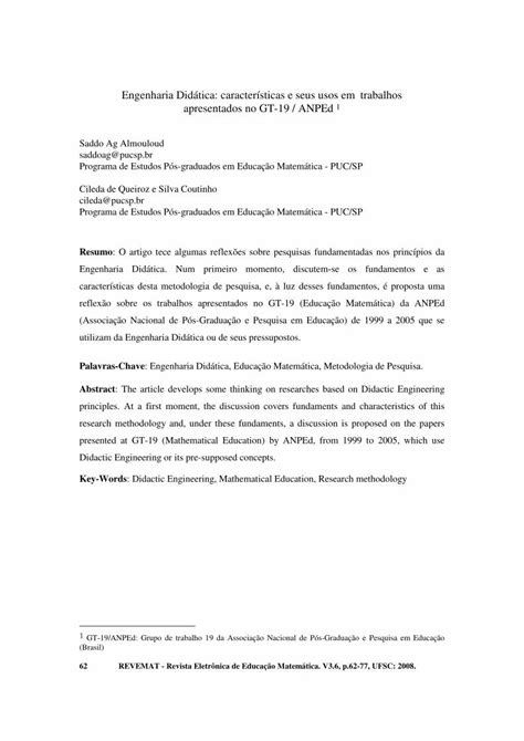 PDF Engenharia Didática características e seus usos em trabalhos