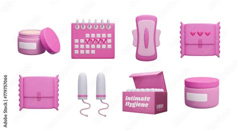 Pink D Menstruation Icon Set Isolated On White Female Intimate