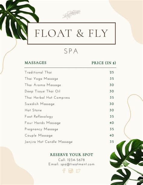 Spa Menu Template Visme