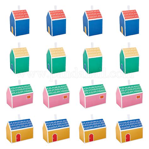 Wholesale Nbeads 32Pcs 4 Styles House Shaped Cardboard Paper Foldable