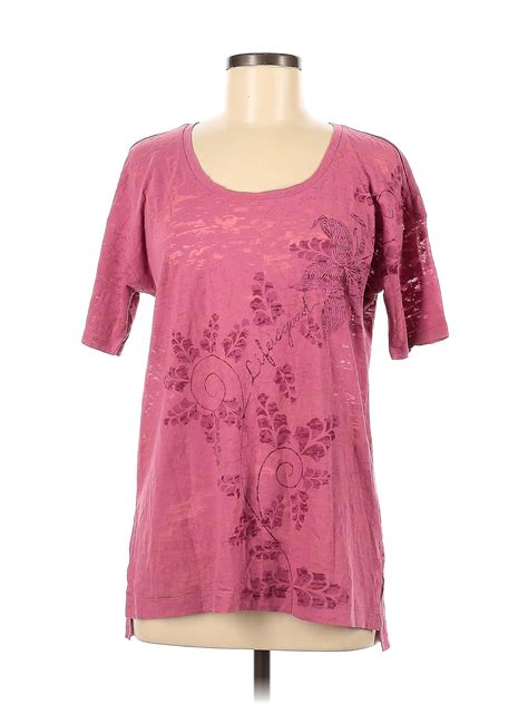 Life Is Good Floral Pink Burgundy Short Sleeve Blouse Size M 58 Off