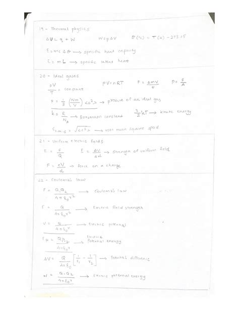 SOLUTION Formula Sheet A Level Physics Chapterwise Studypool