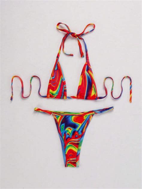 Shein Allover Print Halter Triangle Bikini Set For Summer Beach Shein Usa