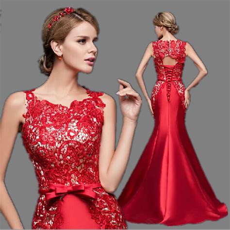 Elegant Dubai Satin Open Back Elegent Gown Formal Red Lace Long Mermaid