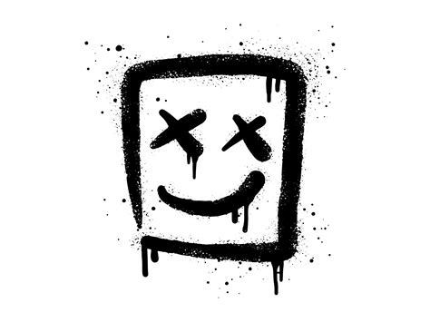 Smiling face emoticon character. Spray painted graffiti smile face in black over white. isolated ...