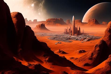 Superficie De Marte Paisaje De Planeta Alienígena Fondo De Juego Espacial Con Suelo Naranja