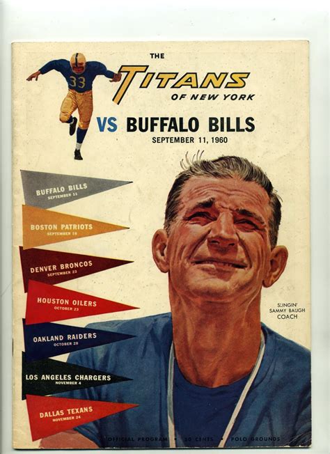 1960 NEW YORK TITANS GAME PROGRAM: NEW YORK TITANS (AFL) SAMMY BAUGH ...