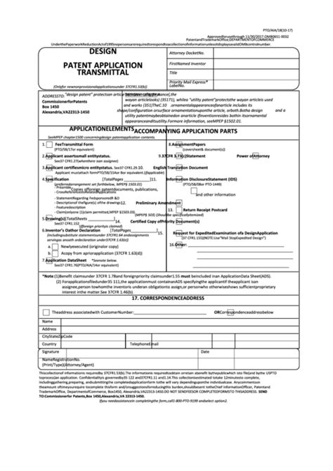 Fillable Form Pto Aia 18 Design Patent Application Transmittal