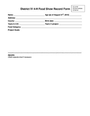 Fillable Online Agrilife District IV 4 H Food Show Record Form Texas