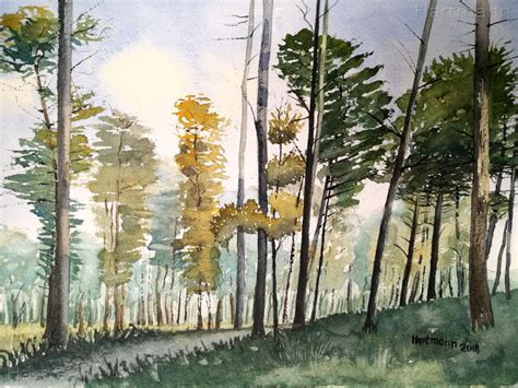 Im Wald Aquarell Wald Landschaft Von Christian Hartmann Kunstnet