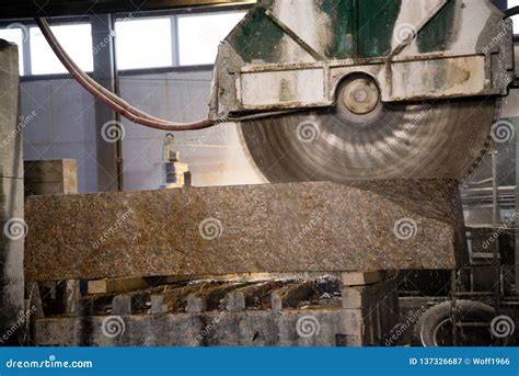 Granite Processing In Manufacturing. Cutting Granite Slab With A Circular Saw. Use Of Water For ...