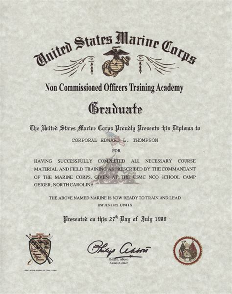 USMC NCO School Certificate Marine Corps Noncommissioned Officers