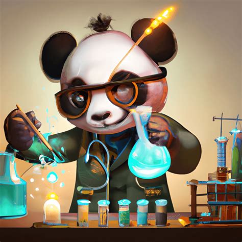 Panda Mad Scientist Mixing Sparkling Chemicals Digital Art Creative