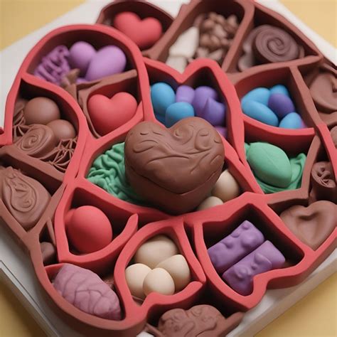 Boîte De Chocolats Et Bonbons En Forme De Coeur Sur Fond Jaune Photo