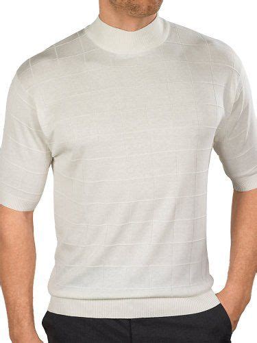 Paul Fredrick Mens Pure Silk Grid Pattern Short Sleeve Mock Neck