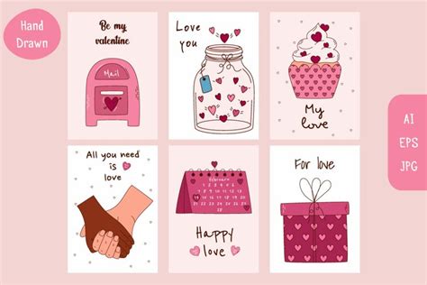 Valentine S Day Hand Drawn Cards Bundle