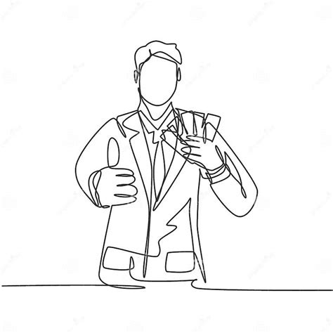 One Line Drawing Of Young Happy Business Man Holding Money Paper Stack