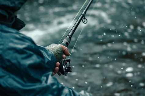 Premium Photo Fisherman Catching Fish With Rod At Riverside