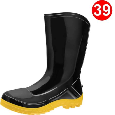 Bota pvc Vulcaflex Preta Solado Amarelo Cano Médio Sem Forro 110VFLEX