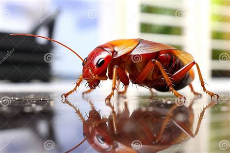 Large Brown Cockroach Crawling On Kitchen Floor In Brightly Lit Room