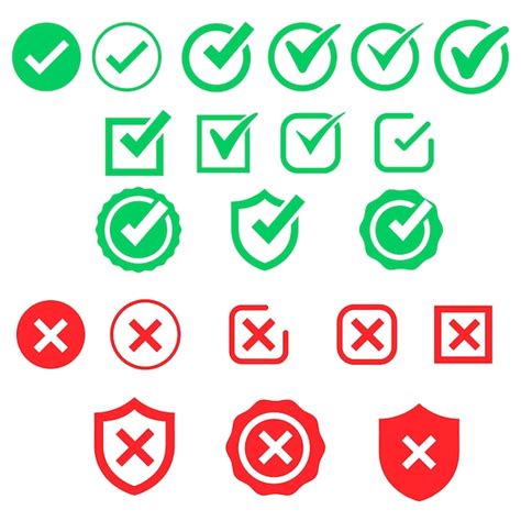 Signos de garrapatas y pinceles cruzados marca de verificación verde