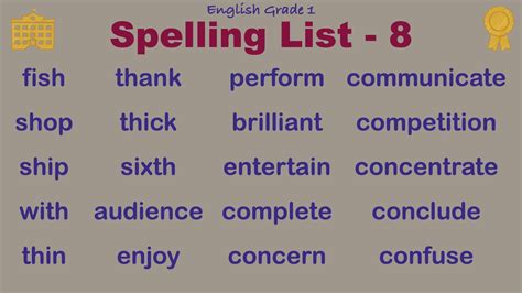 English Grade 1 Spelling List 8 Youtube