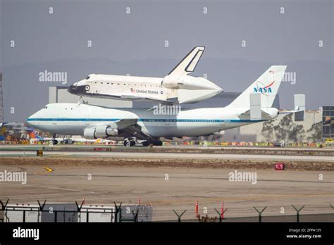 Nasas Space Shuttle Endeavor On The Los Angeles Airport Runway On