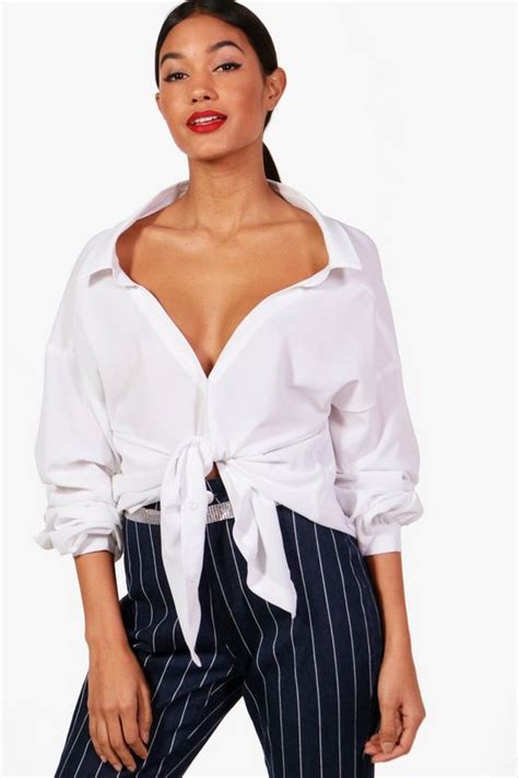 Tie Front Ruched Sleeve Blouse Boohoo