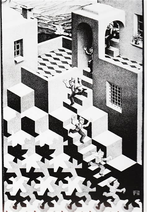 Escher Relativity Art Print Vintage MC Escher Drawing Optical Illusion ...