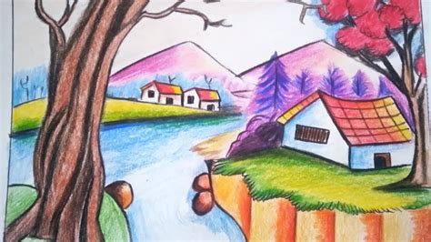 How To Draw Landscape Scenery Of Beautiful Nature Simple Landscape