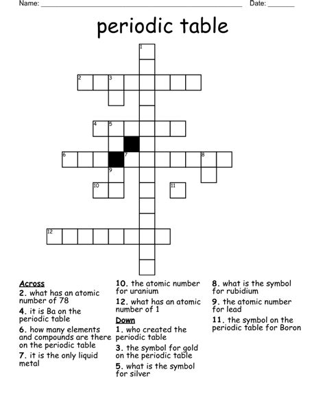 Periodic Table Crossword Wordmint