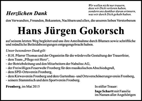 Traueranzeigen Von Hans J Rgen Gokorsch Mittelbayerische Trauer