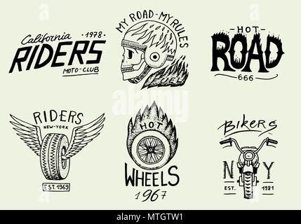 Motorräder und Biker club Vorlagen Vintage custom Schädel Embleme