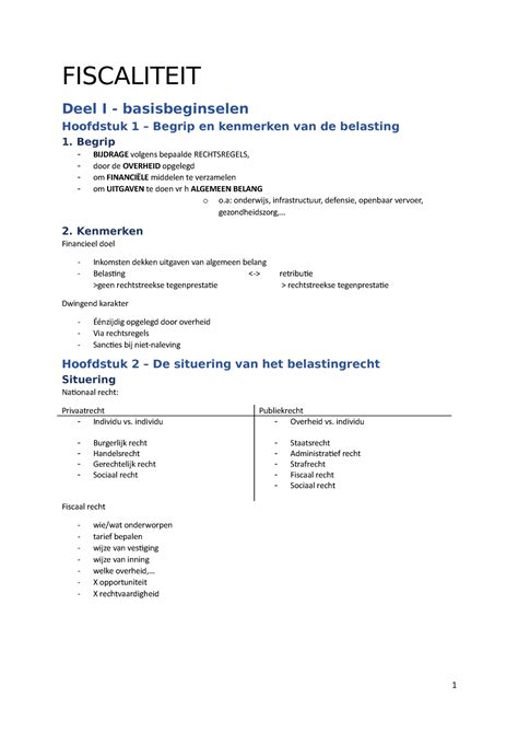 Samenvatting Fiscaliteit Fiscaliteit Deel I Basisbeginselen