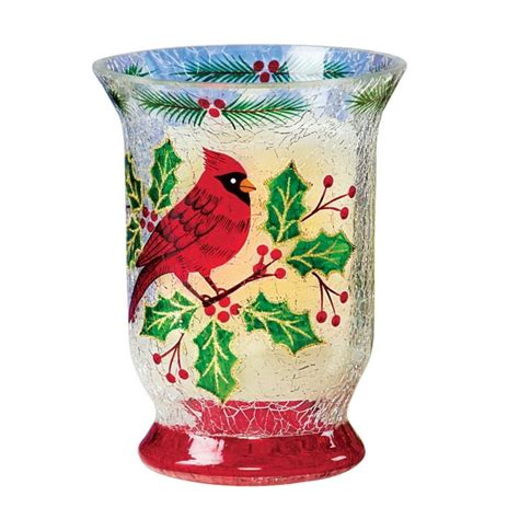 Collections Etc Cardinal Crackled Glass Flameless Votive Candle Holder