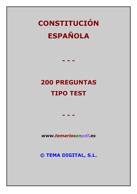 200 Test Temario De La Constitución Española De 1978 ConstituciÓn