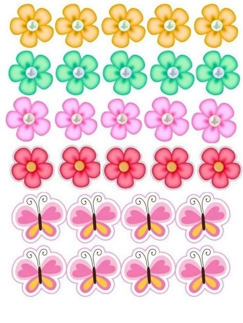 Colorful Flowers And Butterflies Are Arranged In Rows On A White