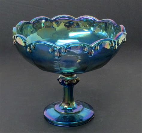 Vintage Indiana Iridescent Blue Carnival Glass Pedestal Bowl Property Room