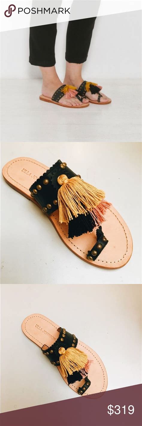 Ulla Johnson Mia Sandal Jet Leather With Multicolored Tassels Whole