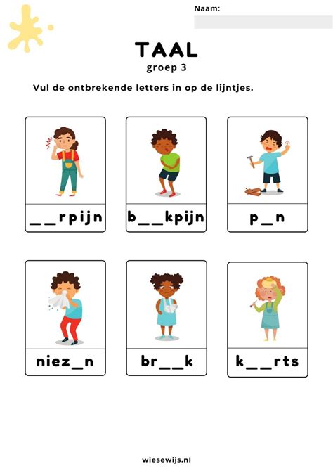 Werkblad Taal Groep Letters Invullen Thema Ziek Zijn Wiesewijs