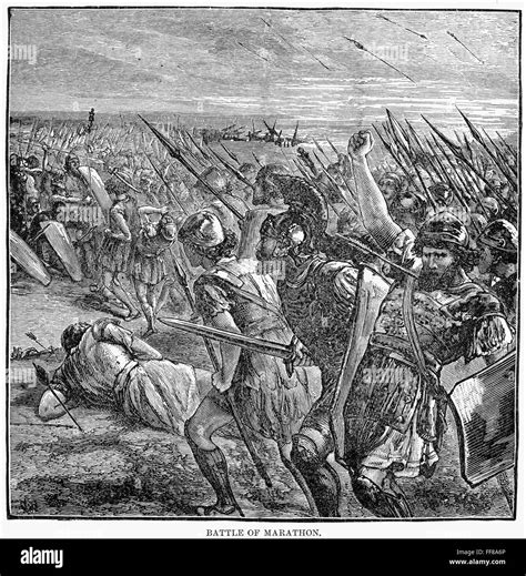 Battle Of Marathon 490 B C Nthe Battle Of Marathon September 490 B C Wood Engraving Stock