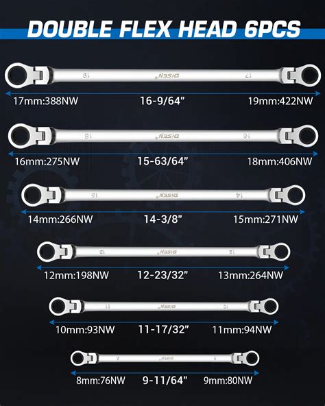 Snapklik Disen Extra Long Flex Head Ratcheting Wrench Set Pcs