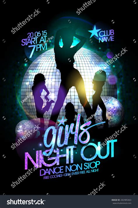 Girls Night Out Party Poster With Three Dancing Go-Go Girls Silhouette ...